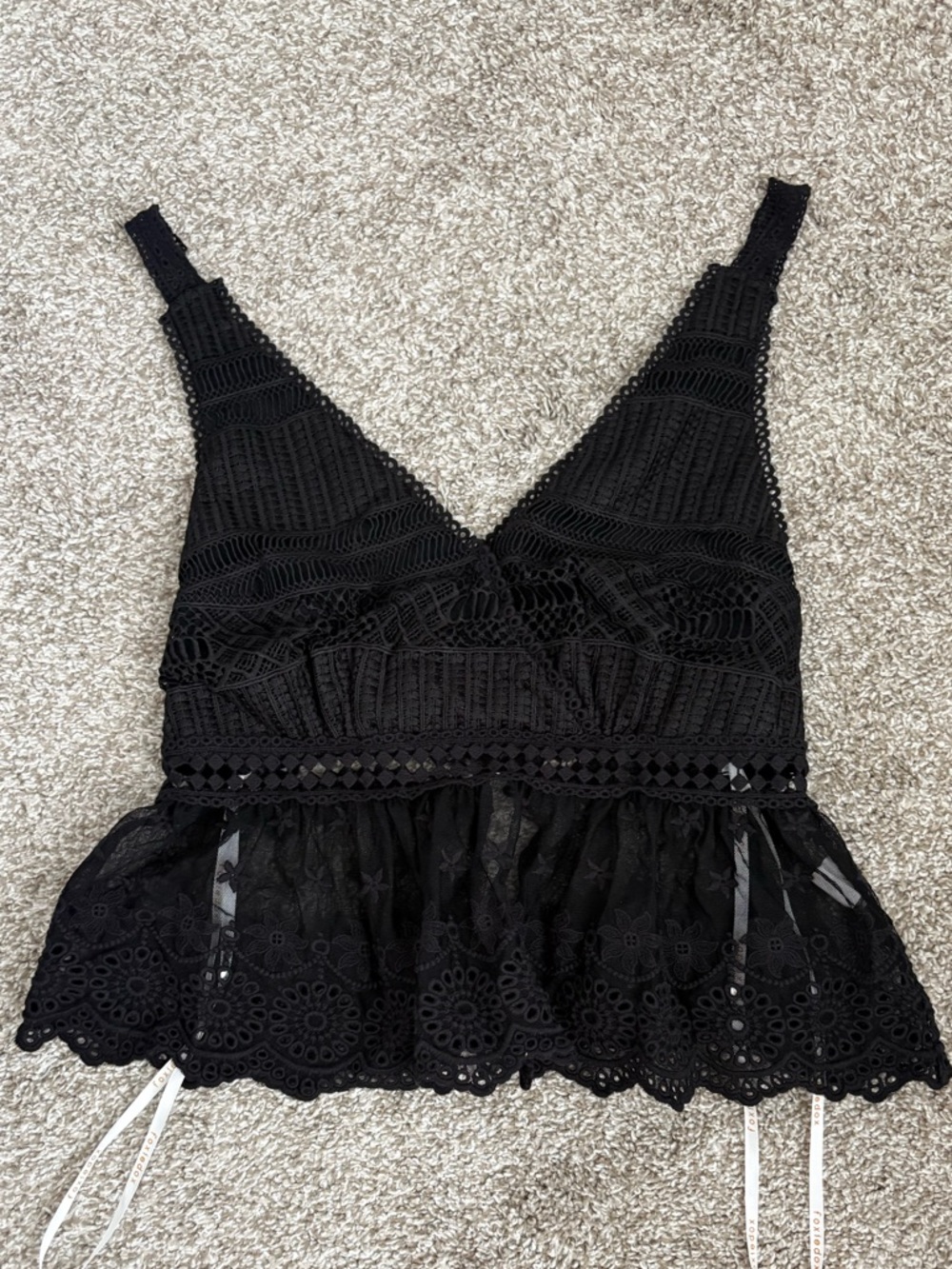 Black Sheer Lace Peplum Tank Top